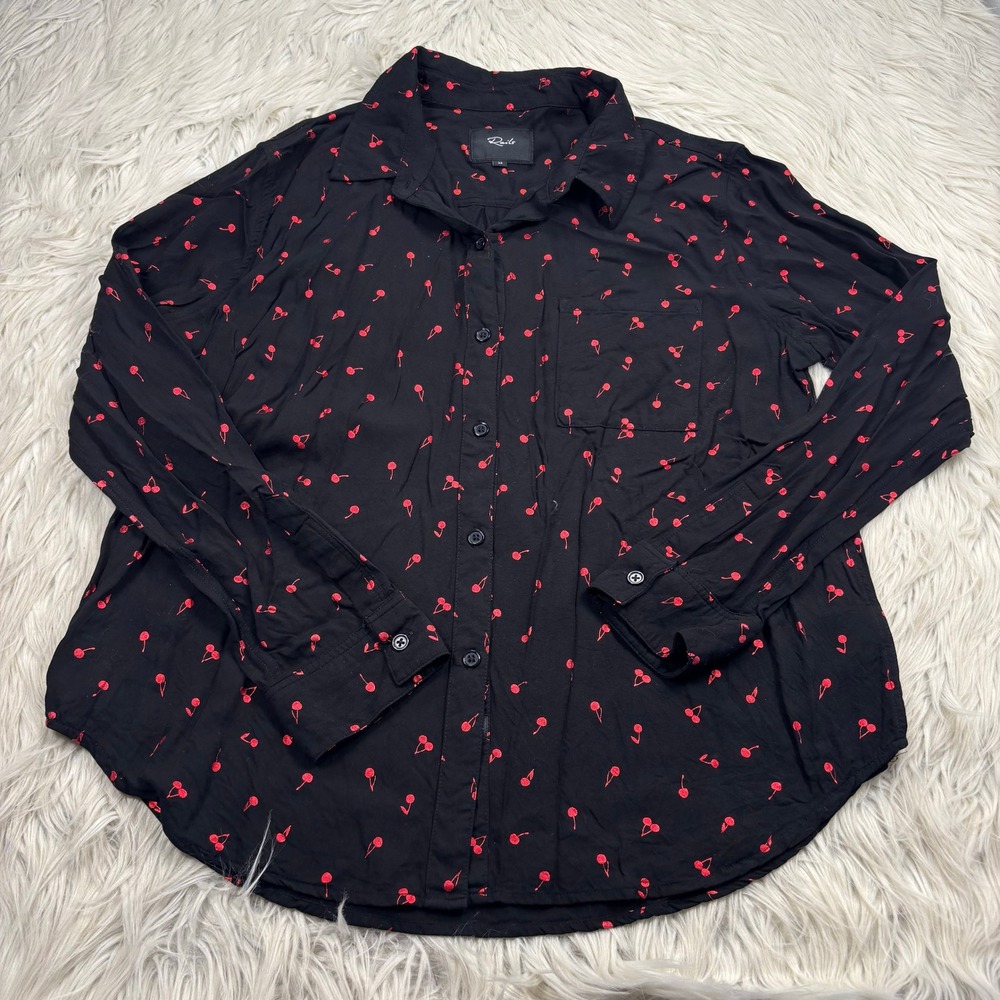 Rails Women's M Black Metallic Cherry Print Rocsi Shirt Rocker Alt Dopamine